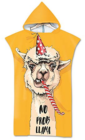 Hiser Poncho Handtuch Erwachsene Surf Poncho mit Kapuze Strandtücher Schwimmen Strand Poncho für Jugendliche - Lama Drucken Mikrofaser Badeponcho Badetuch (75x110cm,Party Alpaka)