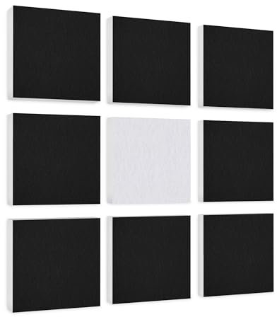 platino24 Akustikpaneele 9 Elemente Colore Quadrat 27,5 x 27,5 cm Schwarz + Weiß I Schallabsorber aus Basotect G+ mit Akustikfilz I Schalldämmung Wand & Decke I Akustikelemente Wandpaneel