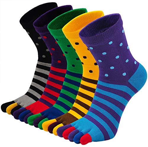 ZFSOCK Zehensocken Herren Baumwolle Five Finger Socken Männer Bunte Socken mit Zehen für Laufen Arbeit Sports, EU 39-44, 5 Paare