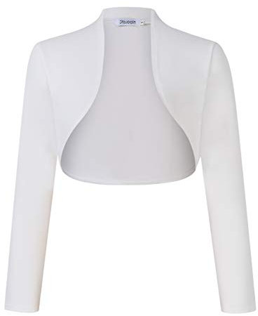 KOJOOIN Damen Bolero Kurze Strickjacke Festlich Kurz Cardigan Elegant Schulterjacke A-Weiß M（Verpackung MEHRWEG）