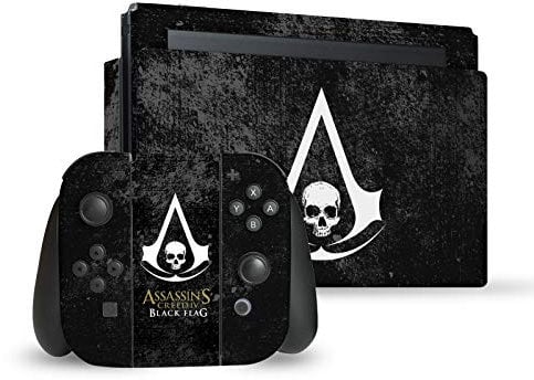 Head Case Designs Officially Licensed Assassin's Creed Grunge Black Flag Logos Vinyl Sticker Gaming Skin Decal Cover Compatible With Nintendo Switch Console & Dock & Joy-Con Controller Bundle