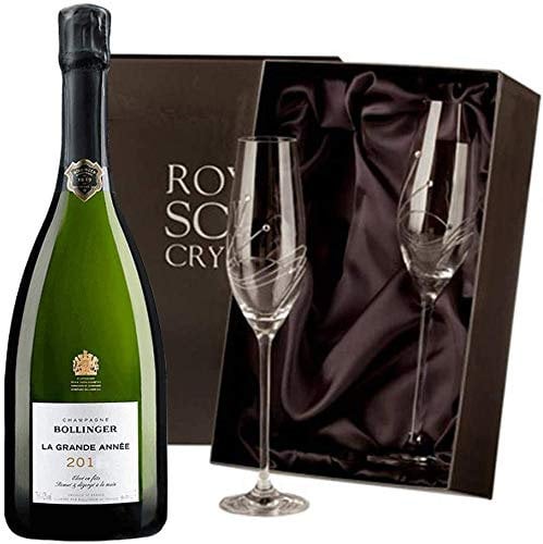 Bollinger Grande Annee Vintage Champagne with 2 Royal Scot Diamante Flutes 70cl 12% abv