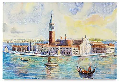 Schönes Acrylglasverbund-Bild 90x60cm Skyline. Ein elegantes, modernes 8mm Acrylbild Venedig Gemälde Aquarell für Wohnzimmer, Schlafzimmer, Flur, Küche. Mit Befestigung für schwebende Optik