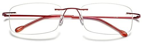 VEVESMUNDO Lesebrille Randlos Blaulichtfilter Titan Leicht Flexibel Modern Rahmenlos Lesehilfe Sehhilfe (1 Stück Rot, 3.0)