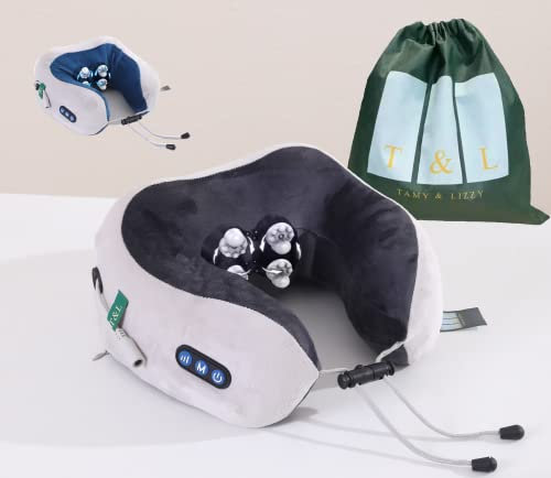 T&L Masseur cervical, Massage cervicales et cou, Coussin Oreiller massage Nuque, Appareil massant électrique pour Maison, Bureau, Voyage. Soulage Douleurs musculaires. Idée cadeau Bien-être (Gris)