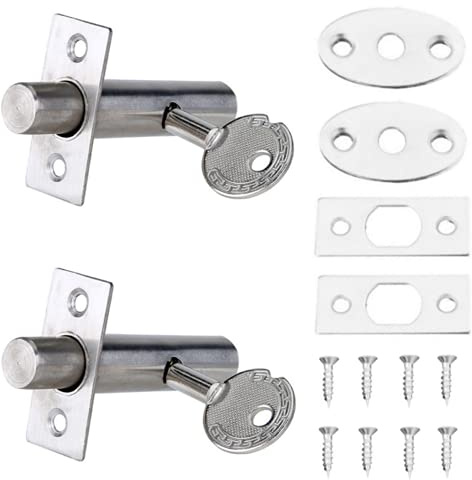 2 Pack Door Security Bolts Tubular Mortice Latch Dead Bolt Mortice Lock with Keys and Screws for Internal Doors Hinged Doors Wooden Doors and Windows