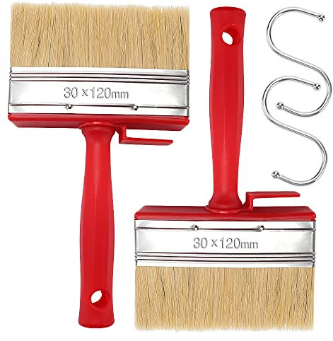 YIXISI 2 Stücke Malerpinsel Set, Flachpinsel, Lackierpinsel, Pinsel Set, Pinsel für Lasur, Mit 2 S-Haken, Passend für Alle Dekorativen Malwerkzeuge, 120 mm Breit (Rot)