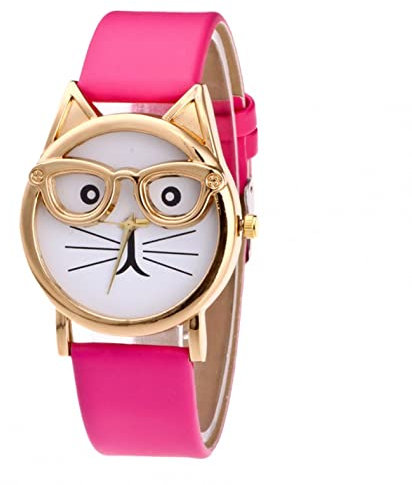 Uhr Damen Katzen Brille Zifferblatt Luxus Armbanduhr Damenuhren Marken Quarzuhr Watch Geschenk für Frauen Damen Frau Mama Teenager Mädchen Beste Freundin Oma Weihnachten