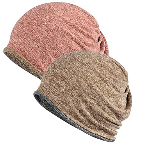 XYIYI Damen Mütze Chemo Hut Slouchy Kopfbedeckungen Kopf Wraps Krebshüte (2 Stück Schwarz Lila-O)