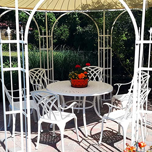 Lazy Susan 120 cm Alice Gartentisch in Weiß mit 6 April Stühlen mit grünen Sitzkissen | Nachhaltiges Sandguss-Aluminium | Wetterfest | Rostfrei | Wartungsarm | 3 Jahre Garantie