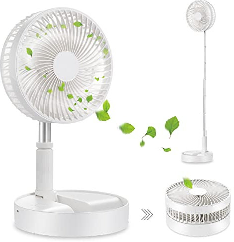Mayeec Foldaway Stand Fan Rechargeable Fan Ultra Lightweight Portable Fan, Desk and Table Fan with Adjustable Height with 4 Speed Modes for Outdoor Camping Travel , Home,Office, Kitchen (White)