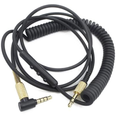 Yaowanguan Cavo Telecomando per Marshall Major IV 4, Major 2 II, Monitor Mid BT Cuffie, Sostituzione Cavo a spirale da 3,5 mm a 3,5 mm (1,25 m/4,1 piedi, Esteso a 1,8 m/5,11 piedi, Nero)