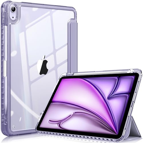 Fintie Hybrid Hülle für iPad Air 5. Generation 2022 / iPad Air 4. Generation 2020 10.9 Zoll mit Stifthalter - Stoßfeste Schutzhülle mit transparenter Hartschale auf der Rückseite, Violett