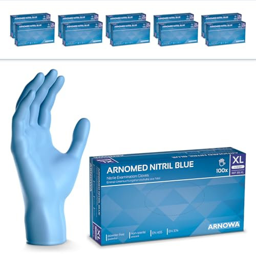 1000 Stück ARNOMED Einweghandschuhe Blau, Einmalhandschuhe XL, Nitril Handschuhe, Nitrilhandschuhe puderfrei, Gummi-Handschuhe Einweg, Schutzhandschuhe, Handschuhe Nitril in XS, S, M, L, XL, XXL