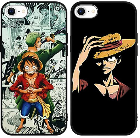 Eouine 2 Stück Handyhülle für iPhone 8/7/SE 2022/2020, Anime Jungs Gear 5 Nika Zoro Schwarz Manga Straw Hat Muster Schutzhülle Stoßfest TPU Case für iPhone SE3