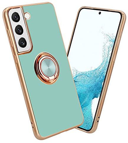 Cadorabo Hülle kompatibel mit Samsung Galaxy S22 Schutzhülle TPU Silikon Case mit Ring Design mit Kameraschutz Slim Kratzfest Weiche Gummi mit Rundumschutz Case Hülle für Galaxy S22 in Türkis