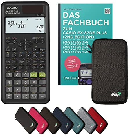 Casio fx-87DE Plus 2nd Edition inkl. Schutztasche Dunkelgrau & Fachbuch (48 Seiten, DIN A5) – Wissenschaftlicher Rechner – Smart Set