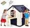 COSTWAY Kids Playhouse, Outdoor Cottage Pretend Play Center with Picnic Table, Food Toy Set, Working Doors & Windows, Indoor Playground Set for 3-8 Years Old (Blue)