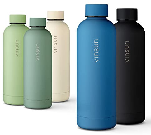 Vinsun Gourde Isotherme 500ml bleu - Bouteille d'eau Inox - Étanche, sans BPA, Reutilisable - Bouteille Thermo pour Sport, Randonnee, Velo, Voyage, École