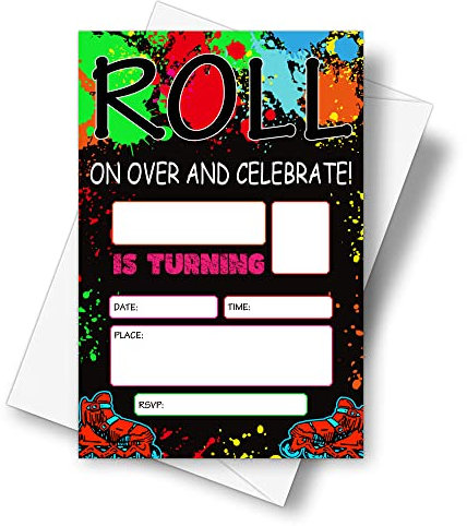 DETIHO E52 Einladungskarten für Rollschuhlaufen, 10,2 x 15,2 cm, mit Umschlägen, zum Überrollen und Feiern