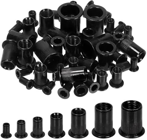 Glarks 100 tuercas de remachado M6 tuercas de remachado métricas tuercas de remachado de acero inoxidable galvanizado negro combinación de tuercas de remachado de cabeza plana