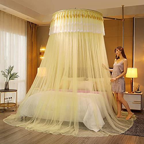 OKUOKA Moskito-Betthimmel, eleganter Kuppel-Betthimmel, Baldachin mit Vorhängen für Einzel- bis Kingsize-Betten, Heim- und Reisegebrauch, Beige