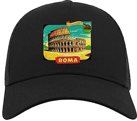 Roma IL Colosseo Rome Italy The Colosseum Retro Poster Halbmaschige Trucker-Cap-Baseballmütze aus Baumwolle Schwarz