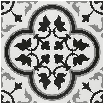 Inno Stickers Peel and Stick Floor and Wall Tile for Bathroom Kitchen. SPC Vinyl Self Adhesive Flooring Tile. 9x9In Black and White Encaustic Patterned Backsplash Tile. 16 Tiles, 9.12 Sq Ft.