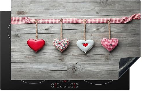 KitchenYeah© Protège Plaque Induction 85x52 cm Deco Cuisine Accessoire Pratique Protection De Vitroceramique Kitchen Gadget Cœur - Rouge - Rose - Bois - Amour - 85x52 cm