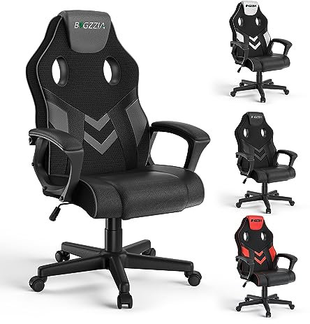bigzzia Gaming Stuhl Computerstuhl Ergonomisch - Gamer Stuhl Bürostuhl mit Höhenverstellung Wippfunktion Feste Armlehne für Erwachsene Junge Mädchen, Grau