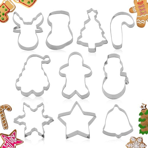 10uds Cortadores de Galletas, Molde de Galletas de Navidad Calcetines de Navidad de Árbol de Navidad de Muñeco de Nieve para Hornear Pasteles Galletas Celebración de Navidad de Cumpleaños
