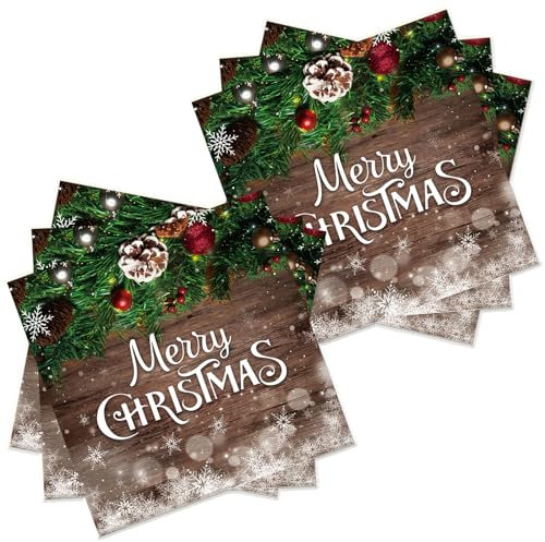 Weihnachtsservietten Papier 20 Stück Weihnachten Servietten Holzmaserung Winterservietten Tischdeko 33x33cm Weihnachten Deko Fröhliche Weihnachten Servietten Xmas Napkins 137 x 274 cm, rechteckig