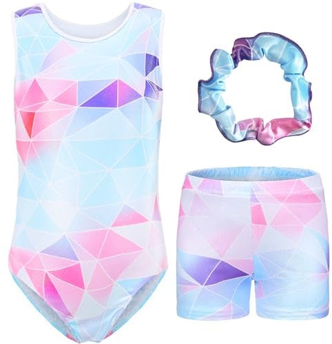 FINGER TEN Gymnastikanzug Mädchen Kurzarm Langarm Kinder Ballettanzug Gymnastik Training Gymnastikbody Trikotanzug Tanz Kleid (Azurblau, Tag 8A (7-8 Jahre))