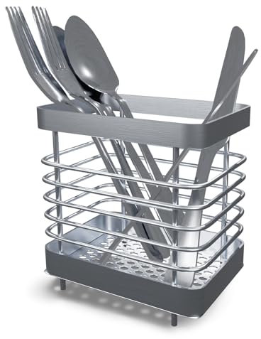 Cutlery Holder Drainer,Stainless Steel Cutlery Storage Rack,Holder with Removable Compartments,Cutlery Drainer Kitchen Organiser For Chopsticks Holder Spoon Chopsticks Fork Drain Rack (Silver)