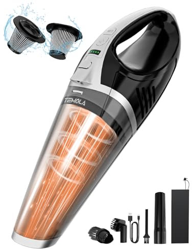 TEMOLA Aspiradora de Mano, Aspirador de Mano Potente con Luces LED, Mini Aspirador de 2 Velocidades 15000Pa/10000Pa, Aspirador Coche con HEPA Filter para hogar, sofá, Mascota, automóvil, Cocina