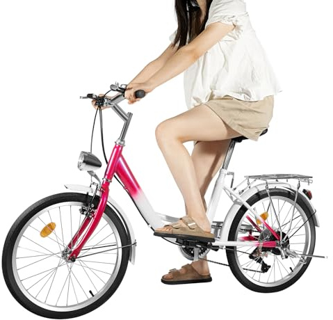 20 Zoll Kinderfahrrad, 6-Gang Kinder Mädchen Fahrräder Rosa Kinderrad Citybike mit Schutzblech und Lampe, Höhenverstellbar für Städte, Strände, Fahrradwege und Verschiedene Straßen mit Lampe City Bike