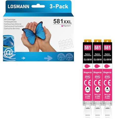 LOSMANN 3X Magenta Druckerpatronen Kompatibel für Canon CLI-581 XXL M für Pixma TS6350 TS6150 TS8150 TS8250 TS6250 TS705 TS705a TS8151 TS6151 TS8152 TS8300 TS9150 TS9155 TS9550 TR7550 TR8550