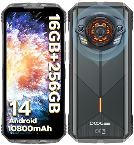 DOOGEE S PUNK Outdoor Handy Ohne Vertrag Android 14, 16GB+256GB, 126dB Lautsprecher, 50MP+16MP Kamera,10800mAh/33W, 6.58'' FHD+ Outdoor Smartphone, baustellenhandy/NFC/OTG/Fingerabdruck ID/Dual 4G SIM