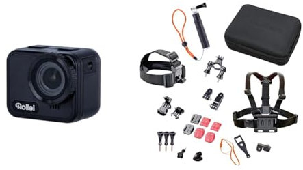 Rollei Actioncam 9s Cube: Brillante 4K Action, Wasserdicht bis 21m & 21639 Actioncam Zubehör Set Outdoor - 23-teiliges Set