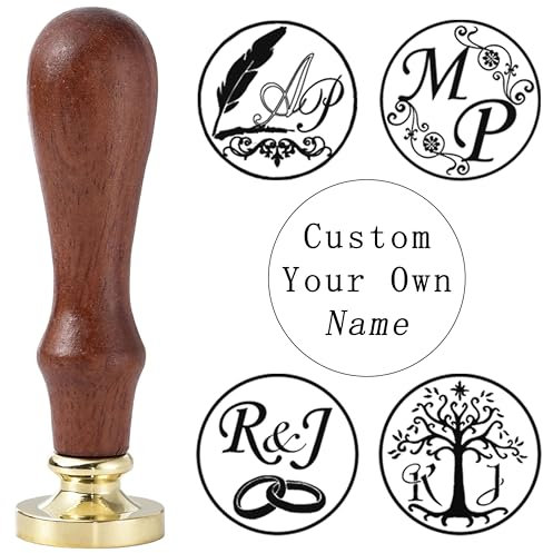 Wachssiegel-Stempel mit 2 Initialen – personalisierter Wachssiegel-Stempel mit Namenslogo für Hochzeitseinladungen, Liebesgeschenke (1 Holzgriff und 1 Messing-Stanzform)