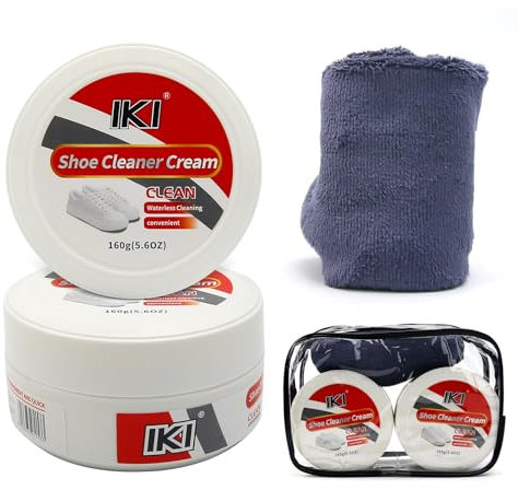 IKI Sneaker Reiniger Set - 2 Stück 160g Schuhreiniger mit Schwammtücher, 1 Mikrofasertuch & 1 Tasche - Für Weiße Sneaker, Leder & Schuhreinigung