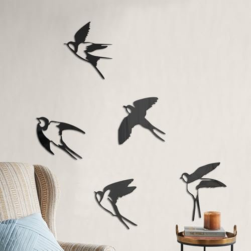 Gurxi 5 Stück schwarze Vögel Wanddekoration,Wand deko schlafzimmer,für den Außenbereich,dekorative für Home Wall Art Dekoration,Wandaufkleber,Moderne,Zuhause Büro Schlafzimmer,Wohnzimmer
