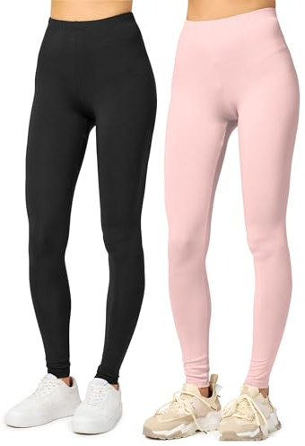Merry Style Lot de 2 Leggings Femme Legging Long Tenue Sport MS10-143 (Noir/Rose poudré, S)