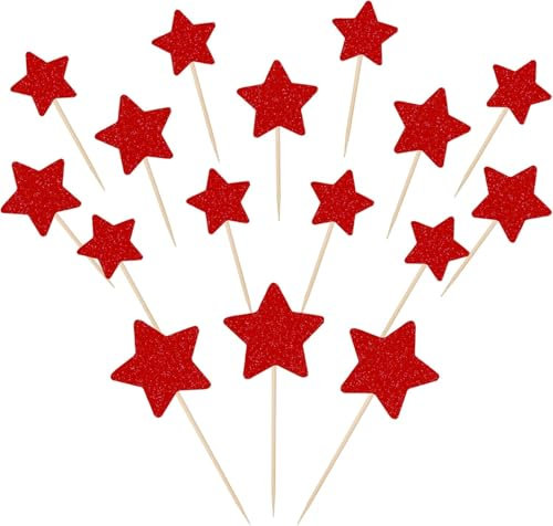 30 Stück Kleiner Stern Cupcake Toppers Glitzer Glitzern Stern Tortendeko Verlobung Hochzeit Kuchen Deko für Baby Dusche Geburtstag Party Kuchen Dekorationen Rot