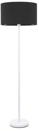 ValueLights | White Metal Single Stem Floor Lamp with Black Fabric Drum Lampshade for Living Room Lounge | Floor Lamps, Home Décor & Improvement Essential | Included LED Bulb
