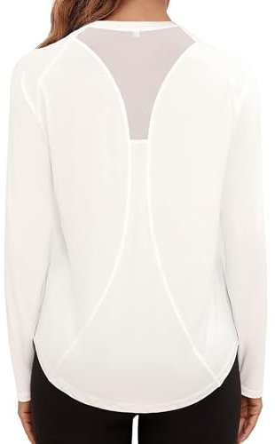 Gyabnw Long Sleeve Workout Tops for Women UK Gym Clothes Yoga Tshirt Running Wear Activewear White