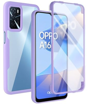 YUEQIAN Funda para OPPO A16/Oppo A54s/Oppo A16s, Carcasa Antigolpes con Protector de Pantalla Integrado, Robusto 360º Doble Cara Protección Transparente Silicona Bumper Caso. Morado