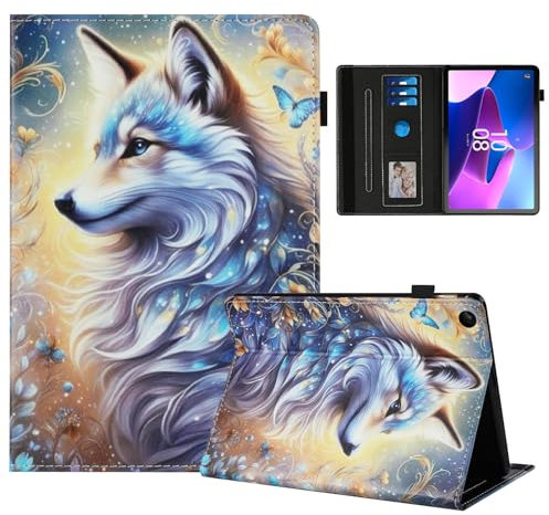 Rostsant Coque pour Lenovo Tab M10 3rd Gen 10.1 Pouces Impression Graphique Housse en Tablette Cuir PU Protection pour Lenovo Tab M10 3rd Gen 10.1 Pouces TB-328FU/TB-328XU Loup Blanc