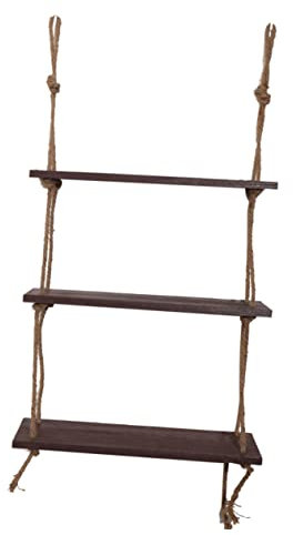 HAWILLOSCH Hängendes Holzregal 3 Stufiges Wandregal Aus Dunkelbraunem Mit Schaukelseil Ideal Für Fensterbank Deko Und Wohnungsdeko Im Wohnzimmer Schwebendes Für Kreative