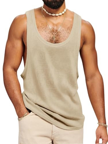 Runcati Tank Top Herren Ärmelloses Muskelshirt Fitness Gym Training Sport Unterhemd Männer Baumwolle Bodybuilding Loose T-Shirt,Khaki,XL